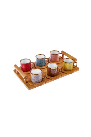 6er-Set bunte Kaffeetassen mit Bambustablett als Geschenk 90 ml 153. 03. 05. 0221-1 - 6