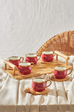 6er-Set rote Kaffeetassen mit Bambustablett als Geschenk 90 ml 153. 03. 05. 0221-1 - 4