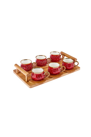 6er-Set rote Kaffeetassen mit Bambustablett als Geschenk 90 ml 153. 03. 05. 0221-1 - 6