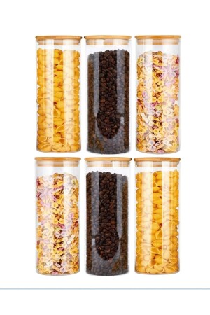 MNZ-6- Piece 1400 Ml Glass Spice Jar مع غطاء بامبو و سد و حاوية الطعام S8DG40010D0d038588r - Karçiçeği Home