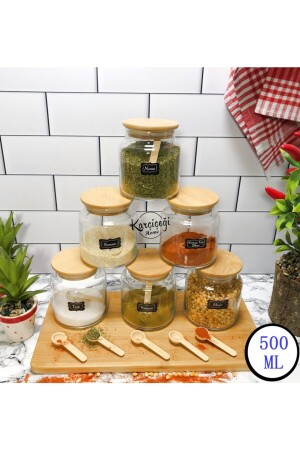6’lı Bambu Baharatlık Takımı 12 Parça 500ml Kaşıklı Etiketli Mkc-2021 - Karçiçeği Home