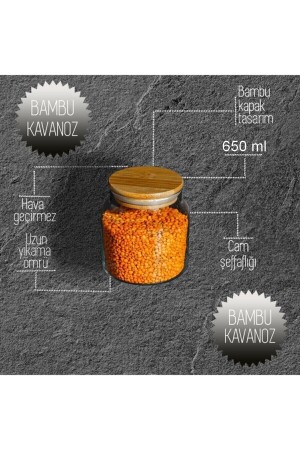 6'lı Bambu Kapaklı Vakumlu Cam Kavanoz - Baharat Takımı 635ml Karçiçeği -35 - 6