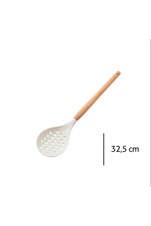 6lı Bambu Saplı Silikon Fırça Kevgir Çırpıcı Maşa Makarna Kaşığı Spatula Mutfak Seti Krem bambu-015 - 5