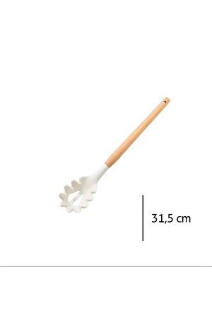 6lı Bambu Saplı Silikon Fırça Kevgir Çırpıcı Maşa Makarna Kaşığı Spatula Mutfak Seti Krem bambu-015 - 9