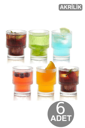 6'lı Bardak Takımı - Akrilik Stil Su Meşrubat Bardağı - Dekoratif Içecek Bardağı 300 ml Cam Değildir TGM-0044 - 2