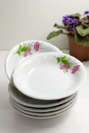 6'lı Çiçekli 13 Cm Porselen Çukur Tabak Kahvaltı Tabağı Küçük Boy PRL-13-CKR-CCK - Porland