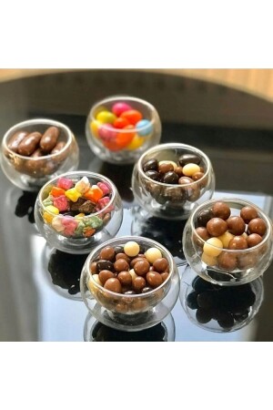 6'lı Çift Cidarlı Cam Lokumluk Sosluk Çerezlik 12478 - Kapris