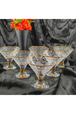 6'lı El Dekorlu Dantel Işlemeli Cam Şekerlik, Lokumluk, Çikolatalık, Dondurmalık, Cup 732 - Paşabahçe