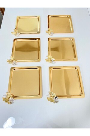 6'lı Lüx Kare Gold Kelebekli Titanyum Kaplama Servis ,çay ,kahve ,ikramlık Sunum Tepsisi MZKBK666 - 2