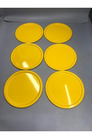 6'lı Metal Sarı Tek Kişilik Dekoratif Çay, Kahve Ve Pasta Servisi Sunum Tepsisi 23 Cm MZ22RNK666 - 2