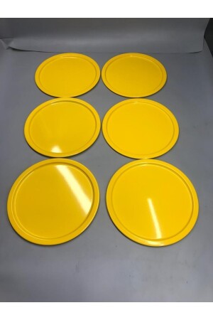 6'lı Metal Sarı Tek Kişilik Dekoratif Çay, Kahve Ve Pasta Servisi Sunum Tepsisi 23 Cm MZ22RNK666 - 4