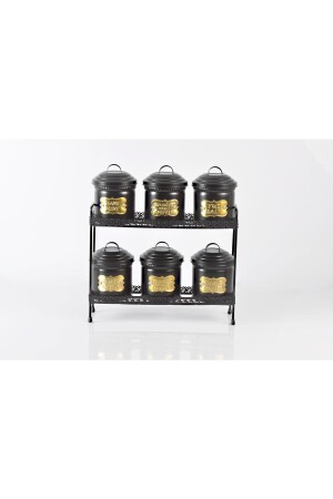 6'lı Metal Standlı Dekoratif Baharatlık Takımı Siyah 799 - Yıldıray Metal