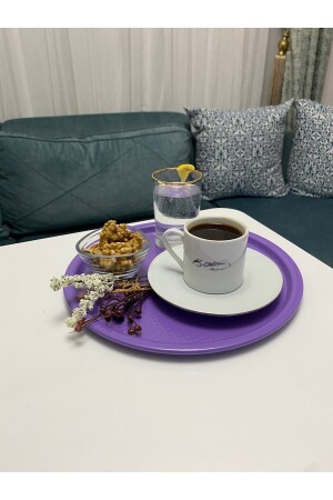 6'lı Metal Yuvarlak Çay, Kahve, Pasta Servis Tepsisi Dekoratif Sunum Tepsisi UFK-TPS - 8