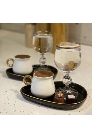 مجموعة من 6 كوبات قهوة بطنية مع لوحة خدمة 4565756834 - Carmen Soft