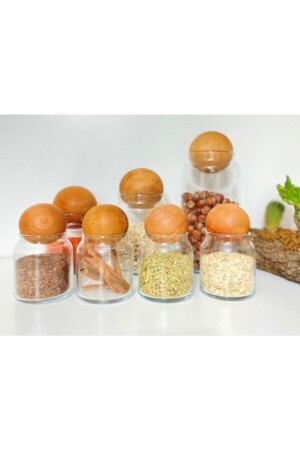 مجموعة من 7 صناديق زجاجية مع كرات البامبو المكملات وعاء خفيفة وعلبة العقاقير مجموعة 01 - Demirhan Home