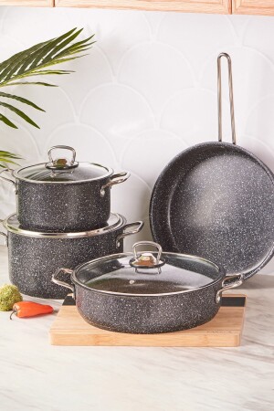 منز-بيغرانيت الفولاذ زائد 7 قطع طباخات مجموعة سوداء 153 03. 08. 1593 - Karaca