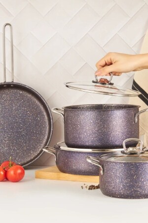 منز-بيغرانيت الفولاذ زائد 7 قطع طباخات مجموعة الأرجواني 153. 03. 08. 1597 - Karaca