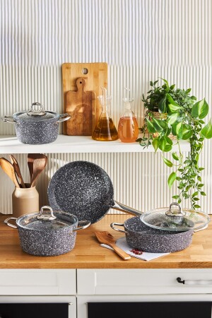 م.ن.ز-بيغرانيت بحرية الحجر 7 قطع أدوات الطهي مجموعة 153 09.01.1641 - Karaca