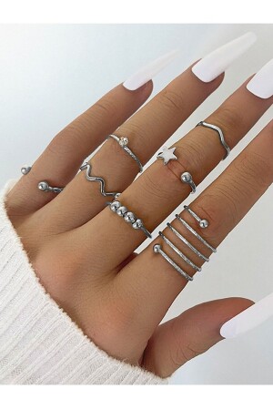 مجموعة من 7 خواتم 1532 (4 من 4 قابلة للتعديل) لون الفضة 1532 - Ervalina