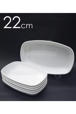 7 Adet Beyaz Melamin Kayık Tabak 22x14cm Salata Kebap Tabağı Ev Lokanta Tipi Sağlam Kare Oval Plate abn1112220105 - 3