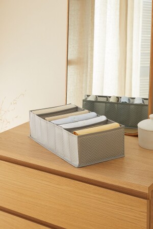 7 Bölmeli Gri Balıksırtı Dolap Çekmece İçi Akordiyon Tipi Katlanır Çamaşır Düzenleyici Organizer - Ocean Home Textile