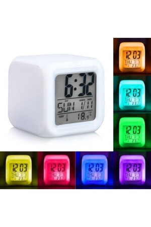 7 Farben Xxl Alarm Digital Cube LCD beleuchtete Uhr 8x8x8 cm Xxl Türkisch Benutzerhandbuch Speicherbatterie Odd1000 - 2