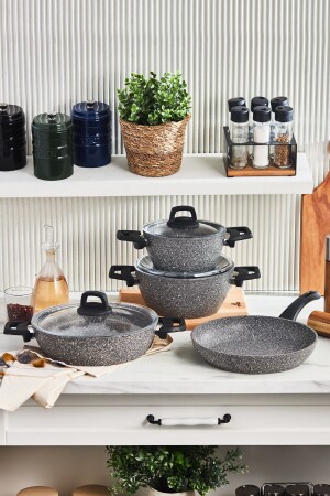 م.ن.ز-غريس بيوجرانيت 7 قطع مجموعة أدوات الطبخ - Karaca