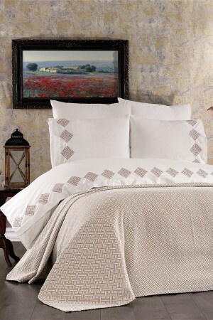 مـنـز مـريـش 7 قطع غطاء السرير القطن غطاء غطاء غطاء مزدوج غطاء غطاء اللون البيج (مع هدية مفاج - Luvana Home