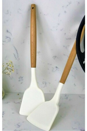 7 Parça Bambu Saplı Silikon Kepçe Spatula Mutfak Seti Kremrengi mprn-231510143 - 7