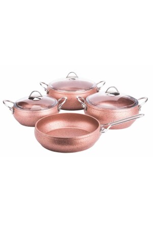 7 Parça Granit Güveç Tencere Seti Gümüş Kulp Rose Gold K-541 ST00067 - 1