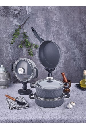 م.ن.ز-كارابيللا الغطاء الزجاجي 7 قطع أدوات الطهي مجموعة خضراء Tac-3731 TAC-3818 - Taç