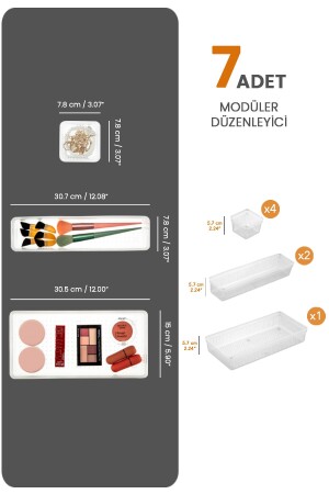 7-teiliger modularer Schubladen-Organizer – Badezimmer-Make-up- und Schmuck-Organizer – Büro-Desktop-Organizer - 5