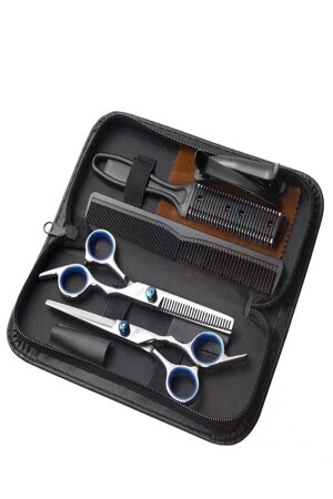 7-teiliges 6-Zoll-Haarscheren-Set mit 17 cm Länge, professionelles Friseur-Haarscheren-Set, gerade und mittlere Schere mit Ledertasche - 2