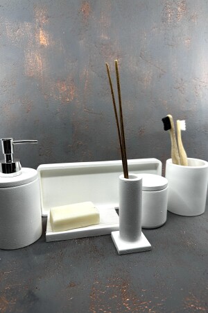 7-teiliges Badezimmer-Set, Seifenschale für feste Flüssigkeiten, Baumwollhalter, Zahnbürstenhalter, Räuchergefäß, Tablett BM-205 - 2
