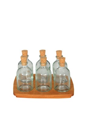 7-teiliges Flaschenglas-Gewürzglas-Set mit Korkdeckel und Holzständer xs5541278999 - 1