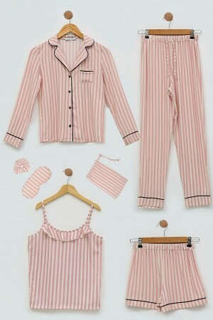 7-teiliges, gestreiftes Fuchsia-Pyjama-Set aus Viskose S27426 - 1