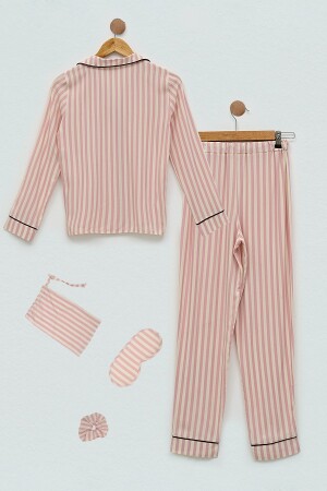 7-teiliges, gestreiftes Fuchsia-Pyjama-Set aus Viskose S27426 - 3