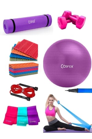 7-teiliges Pilates- und Yoga-Set, violette Geschenk-Sitzmatte mit speziellem tragbaren Bezug - 1