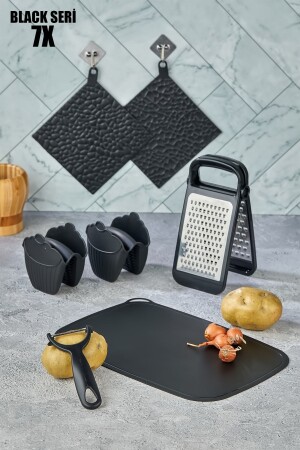 م.ن.ز-7 قطعة مجموعة مطبخ عملية أدوات المطبخ الأسود - الأسود أدوات المطبخ المعدنية مجموعة أدوات المطبخ العملية VG-677 - vipgross