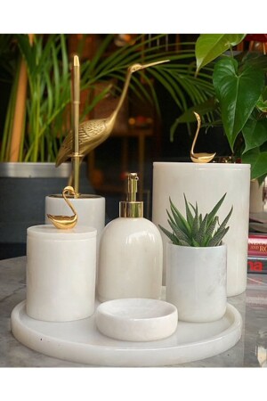 المرحاض المزخرف من الرخام الأبيض الذهبي الطائر السنان التفصيلي 7 قطع مجموعة الحمام مجموعة WHITEKUGUGOLDMERMERBATHOM - MIARIK DESIGN & DEKORASYON