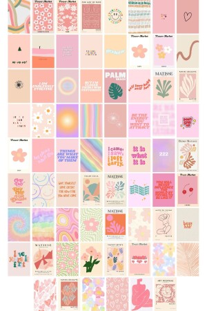 مجموعة ملصقات البستيل الدنماركية - ملصقات ملصقات الوردية مع الدعم - 70 قطعة مجموعة ملصقات الملصقات - 1م*1م - Postifull