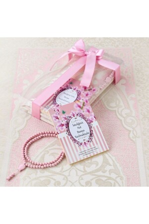 كتاب الوهبة من ياسين - سجادة الصلاة - مجموعة هدية ميفليد مع كلمات الصلاة العطرية - وردي 70 × 120 - İkranur