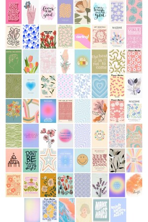 مجموعة ملصقات البستيل الدنماركية - مجموعة ملصقات الظهر - 70 قطعة مجموعة ملصقات الملصقات - مجموعة مربعات - Postifull