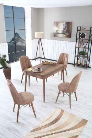 70x110 dunkles Holz-Ess-Set, fester Küchentisch, Esstisch für 4 Personen, Miya-3801 - 1