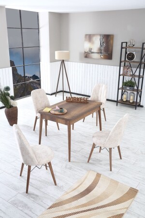 70x110 dunkles Holz-Ess-Set, fester Küchentisch, Esstisch für 4 Personen, Miya-3801 - 1