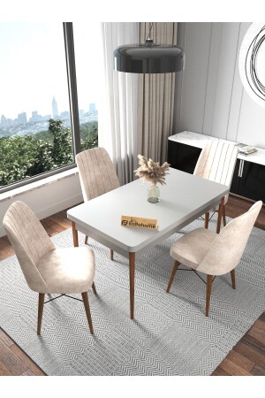 منز - مقيم أبيض 70x110 سم مقيم - طاولة الطعام للأربعة أشخاص - مجموعة طاولة الطعام - كريم - Kaffahome