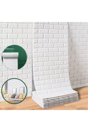 70x500 Cm Kendinden Yapışkanlı Beyaz Tuğla Desen 3d Duvar Kağıdı Paneli Tek Parça - 3