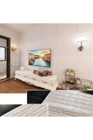 70x77cm 1 Adet Krem-ekru Tezgah Arası Salon Kendinden Yapışkanlı Sünger Tuğla Duvar Paneli Kağıdı - 1