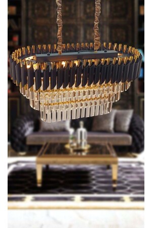 م.ن.ز-أفيزاد زاميرا 75 × 35 سم كريستال الحجر 3 طبقات الشنارة الفاخرة فوق طاولة الطعام 6 قطع (الذهب الأسود) 75 × - MATMAZEL AKSESUAR