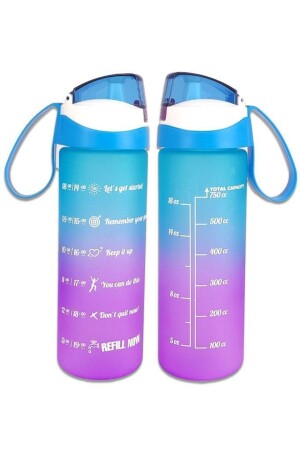 750 ml Çift Renk Ölçü Baskılı Motivasyon Sağlıklı Plastik Su Şişesi Mavi – 161670-160 C1-1-139 - 1